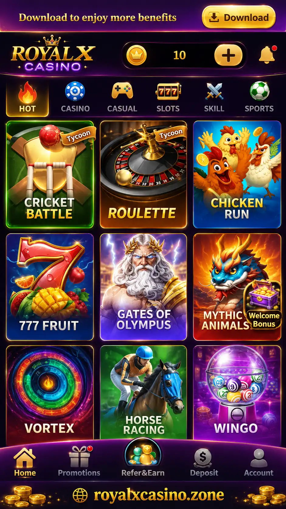 Royal X Casino game display
